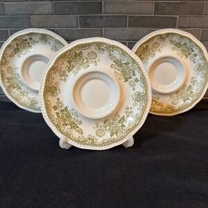 3 Vintage Kensington Staffordshire Ironstone Balmoral 1801 Teacup Saucer Green